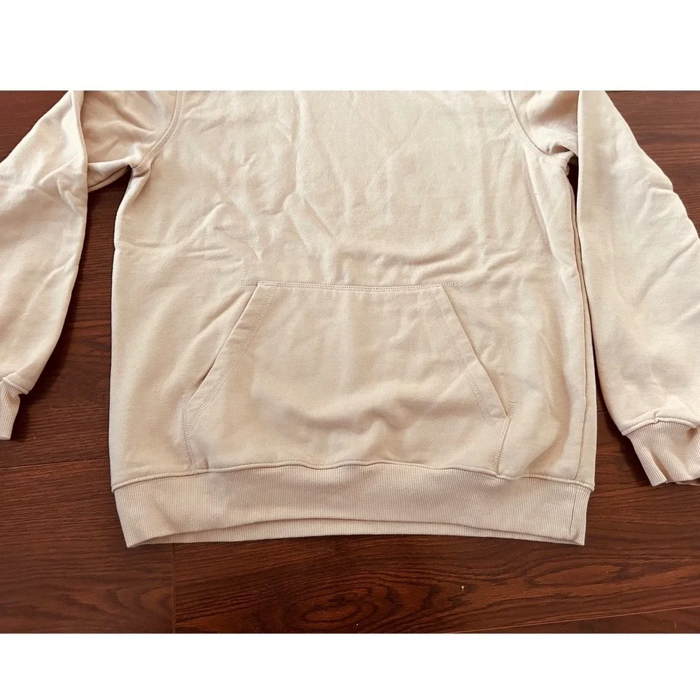H & M Relaxed Fit Hoodie Mens M Medium Beige Tan Pullover Sweatshirt College - Picture 3 of 11